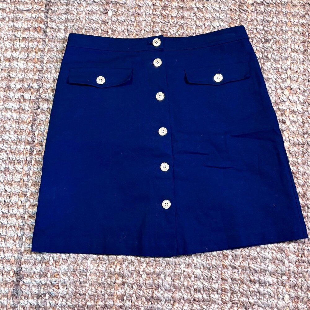 J. Crew Navy Blue Midi Skirt with White Buttons